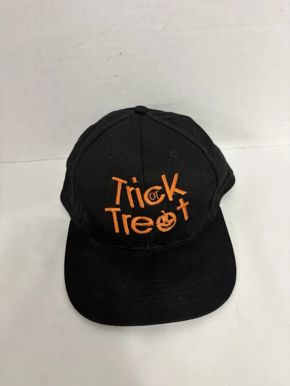 Trick or Treat Halloween Hat Adult Black Orange Embroidered Pumpkin Snapback Cap
